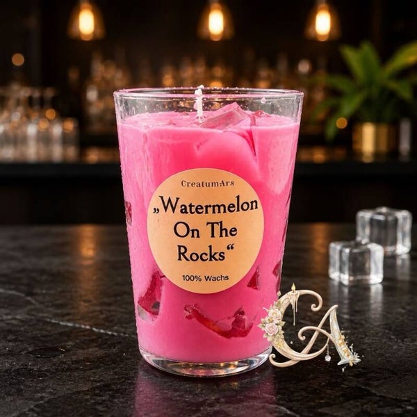 Duftkerze „Watermelon on the rocks“ im Glas (300ml) – Handgemachte Sojakerze