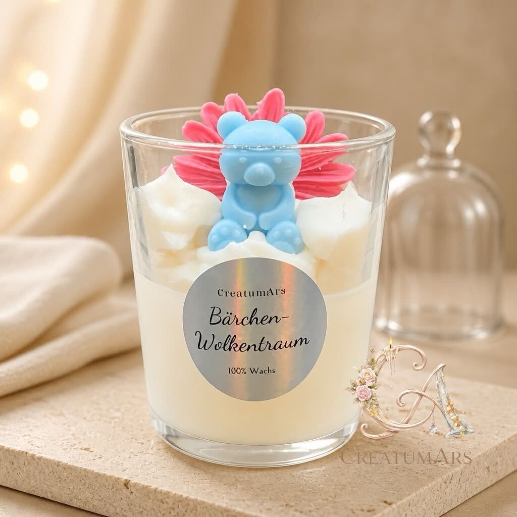 🐻 Personalisierte Sojawachs-Kerze im Glas „Bärchen-Wolkentraum“ – Individuelles Deko-Objekt (ca. 200ml)