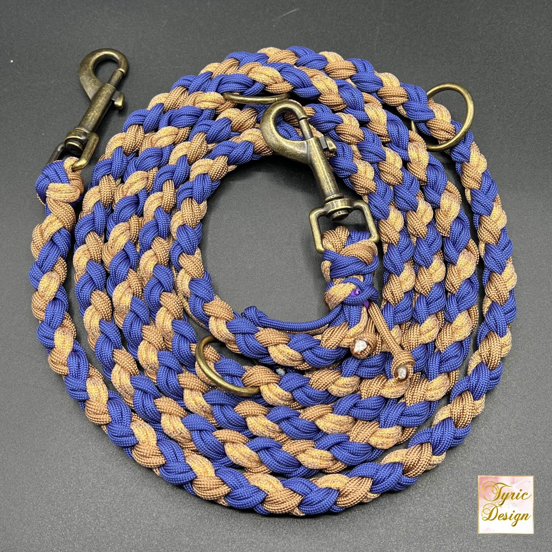 Magic Animals Collection THE EAGLE * Paracord-Hundeleine in 2 Grössen * Personalisierbar * GLITZERPARACORD Blau-Bronze