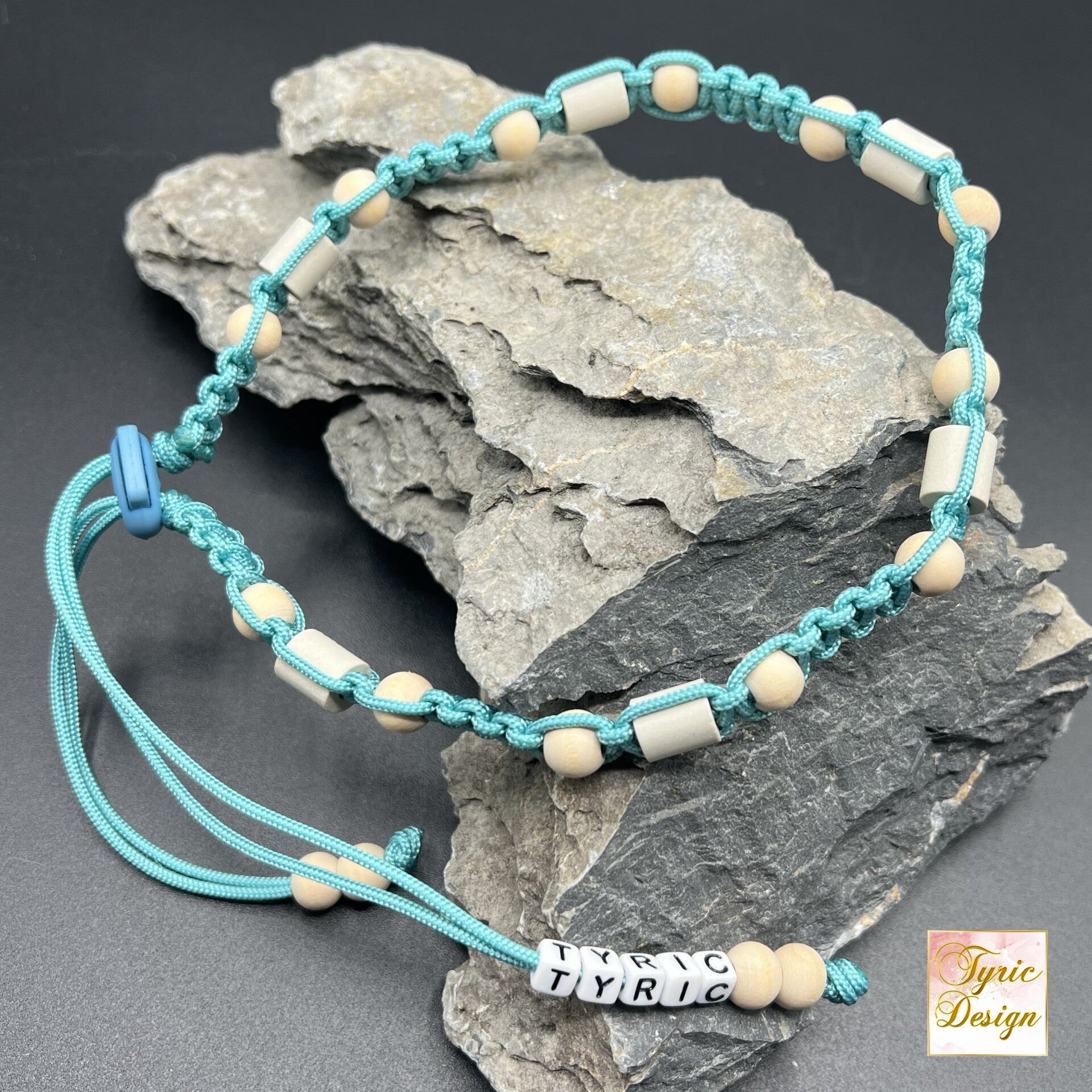EM-Keramik-Halsband aus Paracord Type I "mit Holzperlen"(einfarbig) *Individuelle Maßanfertigung * Auswahl von 49 Farben * Personalisierbar