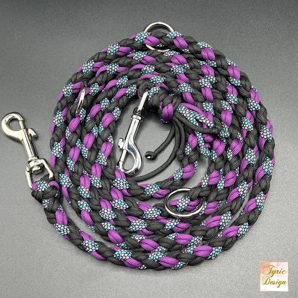 Paracord-Hundeleine Diamond-Collection PLUM! 4-fach geflochten - Unser Modell "Adrastea" Grösse M und L - personalisierte Unikate