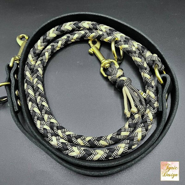 Fettleder-Leine mit Paracord GILDED NOIR * Personalisiert *