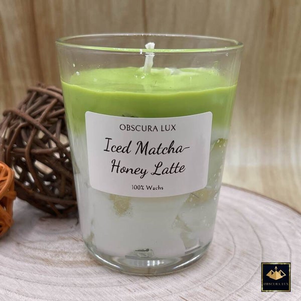 Iced Matcha Honey Latte Kerze im Glas | Handgefertigt | Soja- und Jellywachs | 100% Wachs | Lange Brenndauer