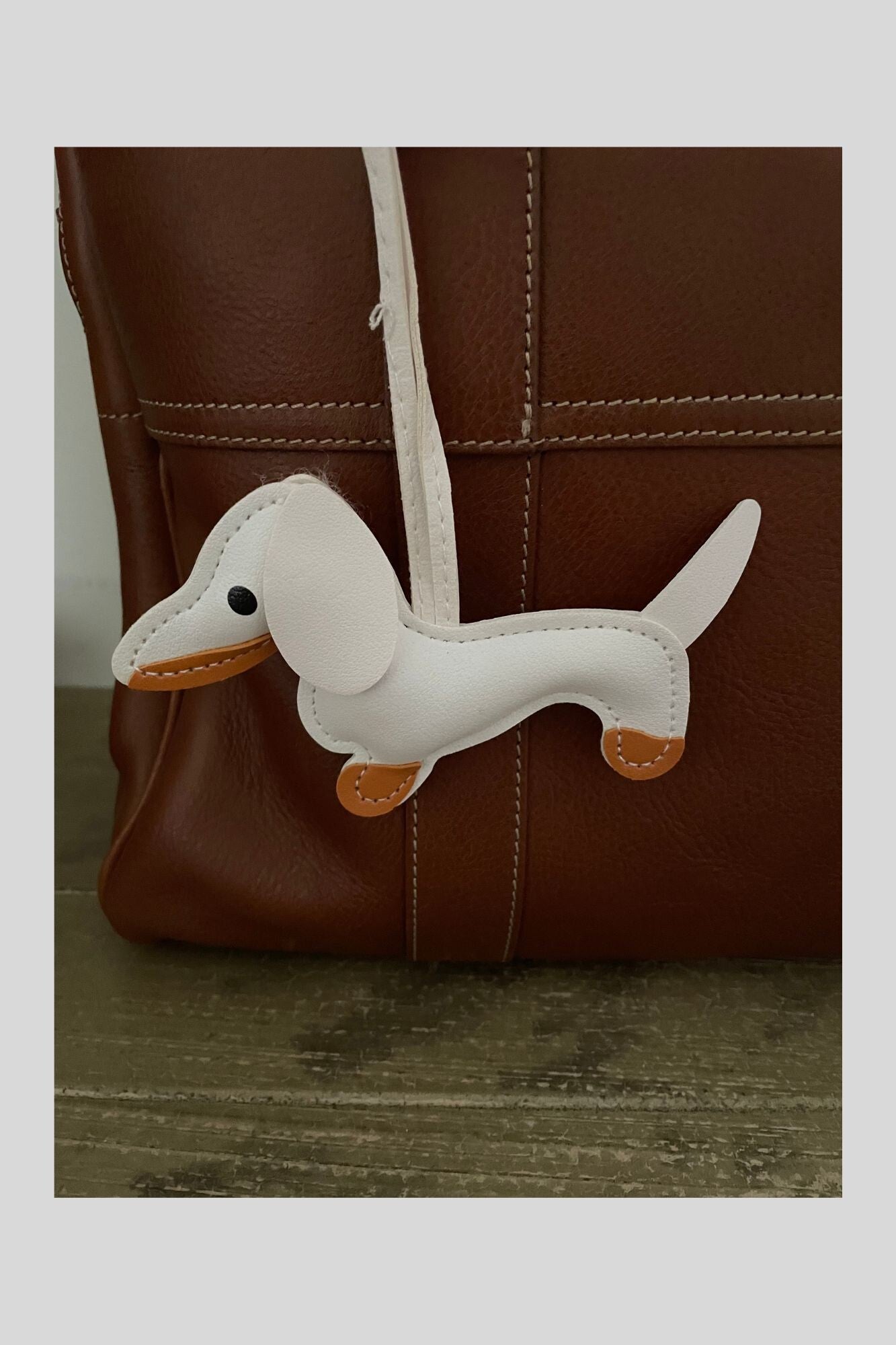 White Sausage Dog Bag Charm