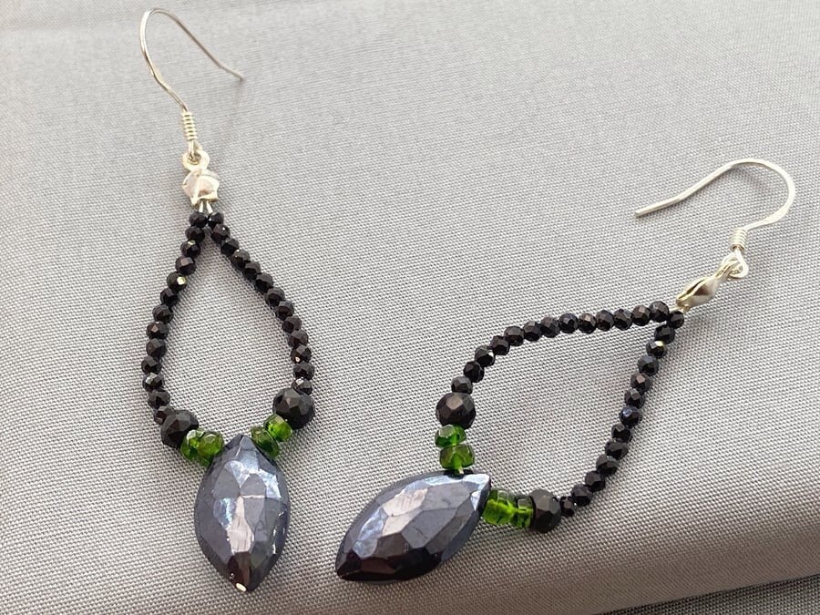 Black Spinel & Russian Diopside Sparkle Earrings