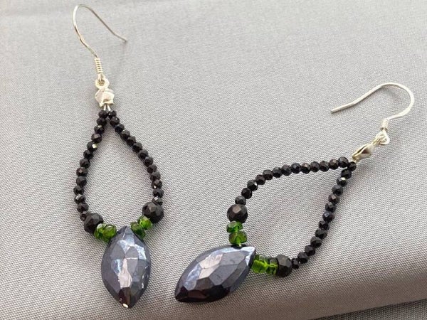 Black Spinel & Russian Diopside Sparkle Earrings