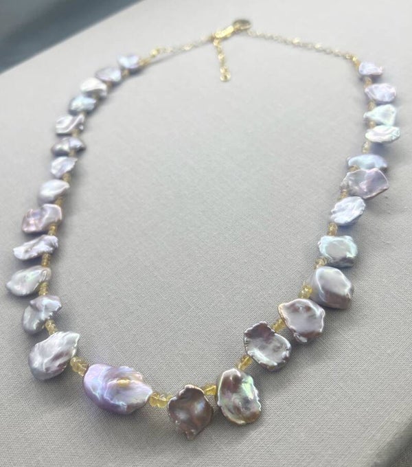 Iridescent Keshi Pearl & Ethiopian Opal Necklace