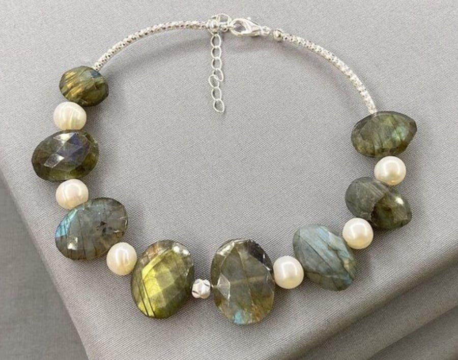 Sterling Silver Pearl & Labradorite Bracelet