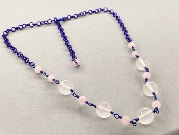 Rose Quartz & Blue Wire Wrapped Necklace