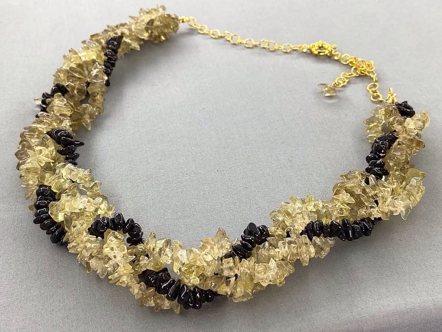 Lemon Quartz & Black Spinel Twisted Rope Necklace
