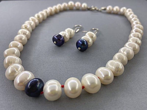 Ivory & Peacock Black Pearl Bridal Necklace & Earring Set