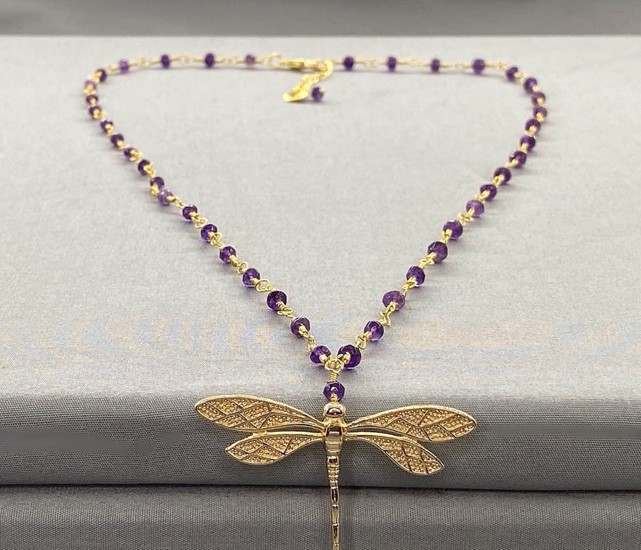 Amethyst Dragonfly Necklace