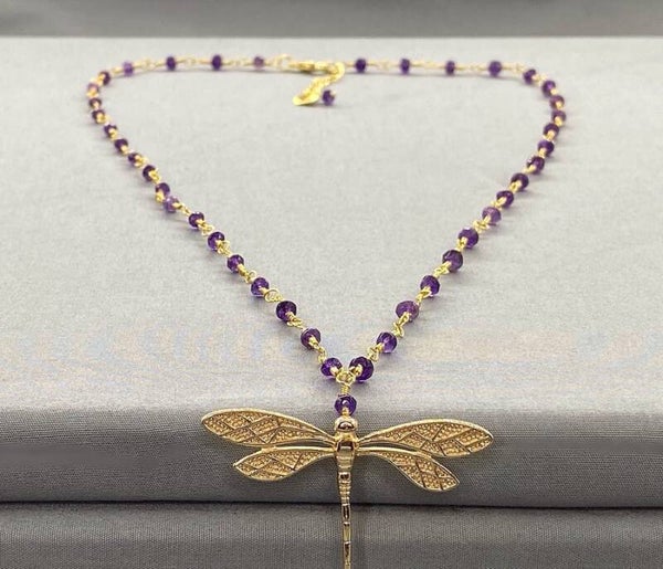 Amethyst Dragonfly Necklace