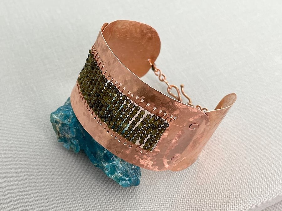 Copper & Golden Obsidian Statement Cuff Bracelet