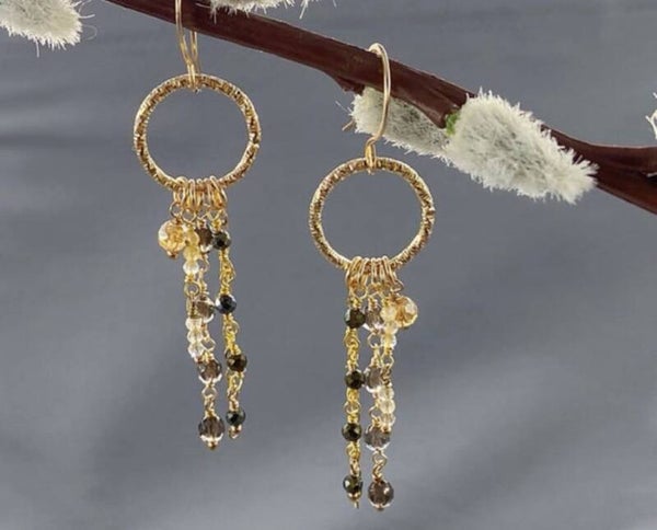 Boho Golden Quartz & Pyrite Dangle Earrings