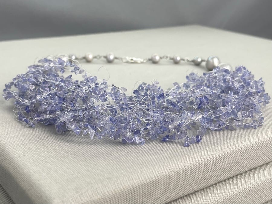 Tanzanite & Pearl Crochet Statement Choker