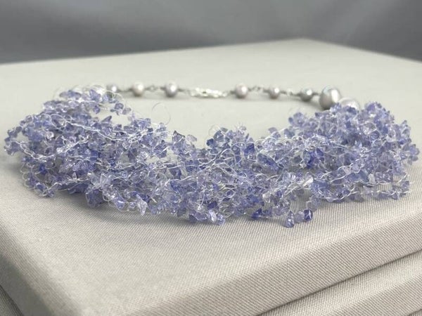 Tanzanite & Pearl Crochet Statement Choker
