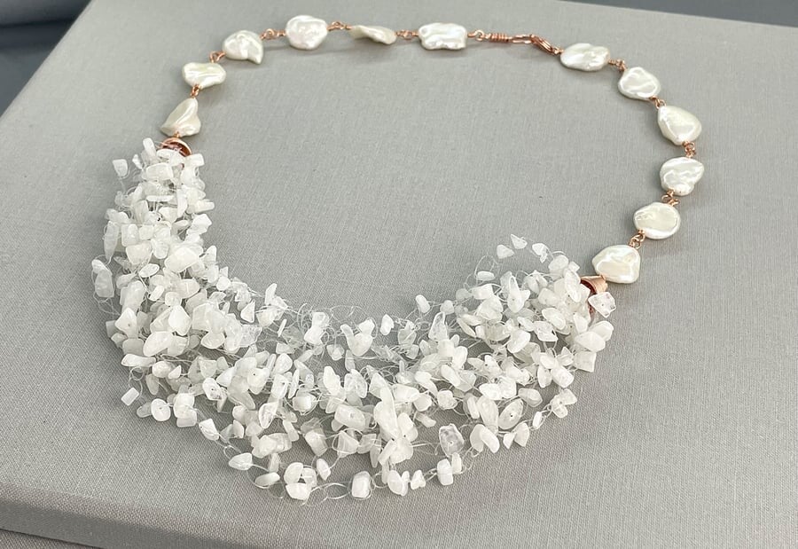 Moonstone & Pearl Bridal Statement Necklace