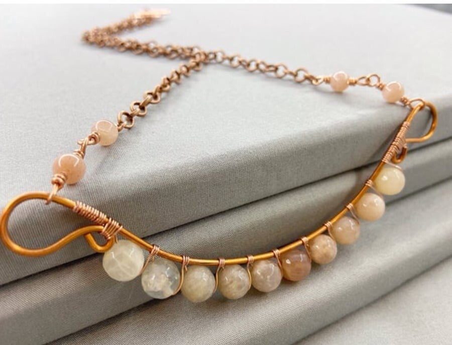 Rose Gold & Multicoloured Moonstone Necklace