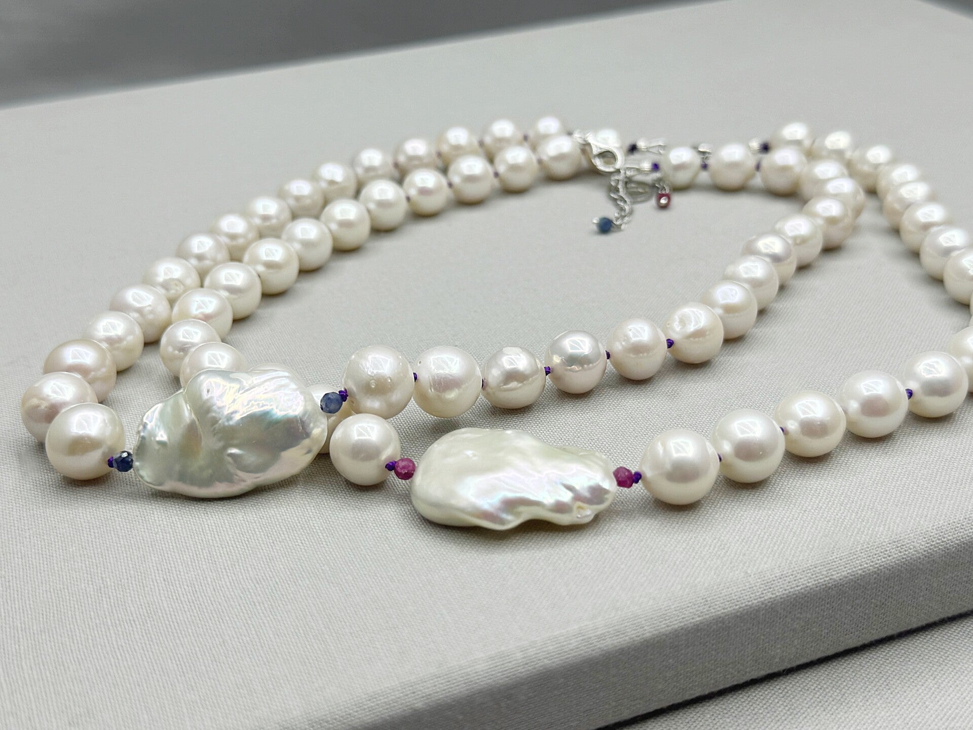 Pearl Necklace with Choice of Ruby or Sapphire