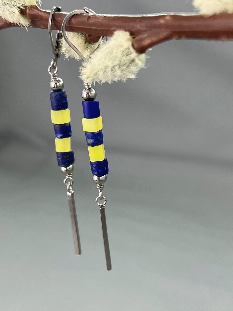 Lapis Lazuli & Serpentine Contemporary Earrings