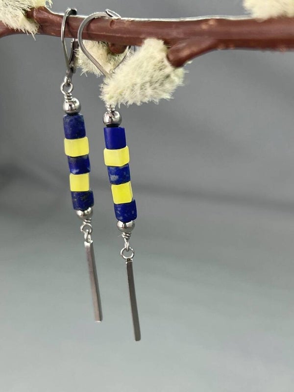 Lapis Lazuli & Serpentine Contemporary Earrings