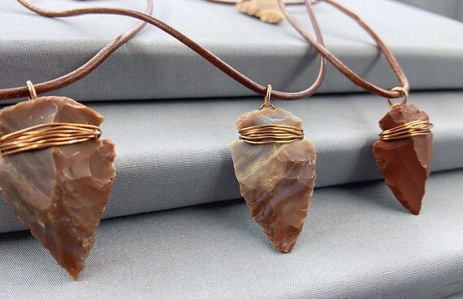 Raw Gemstone Arrowhead Pendant