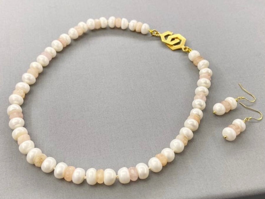 Morganite & Pearl Bridal Choker Set