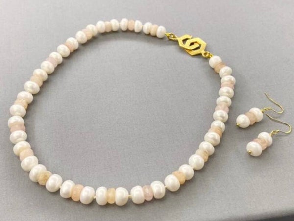 Morganite & Pearl Bridal Choker Set
