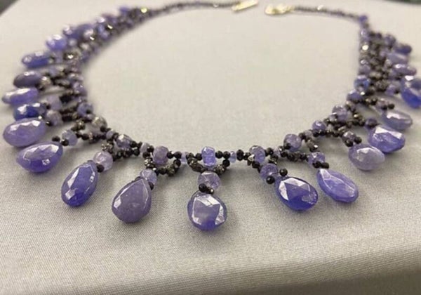 Tanzanite, Raw Diamond and Black Spinel Statement Necklace