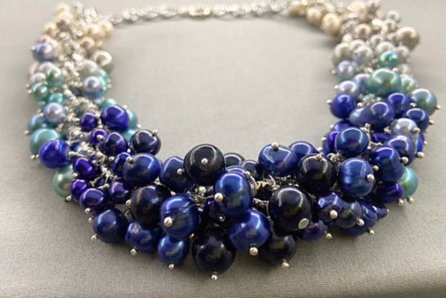 Blue Ombré Freshwater Pearl Statement Necklace