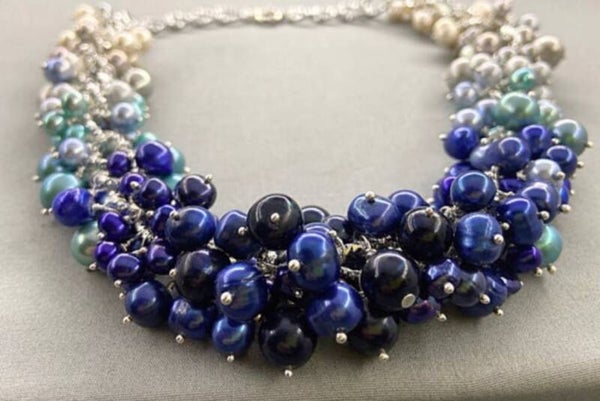 Blue Ombré Freshwater Pearl Statement Necklace