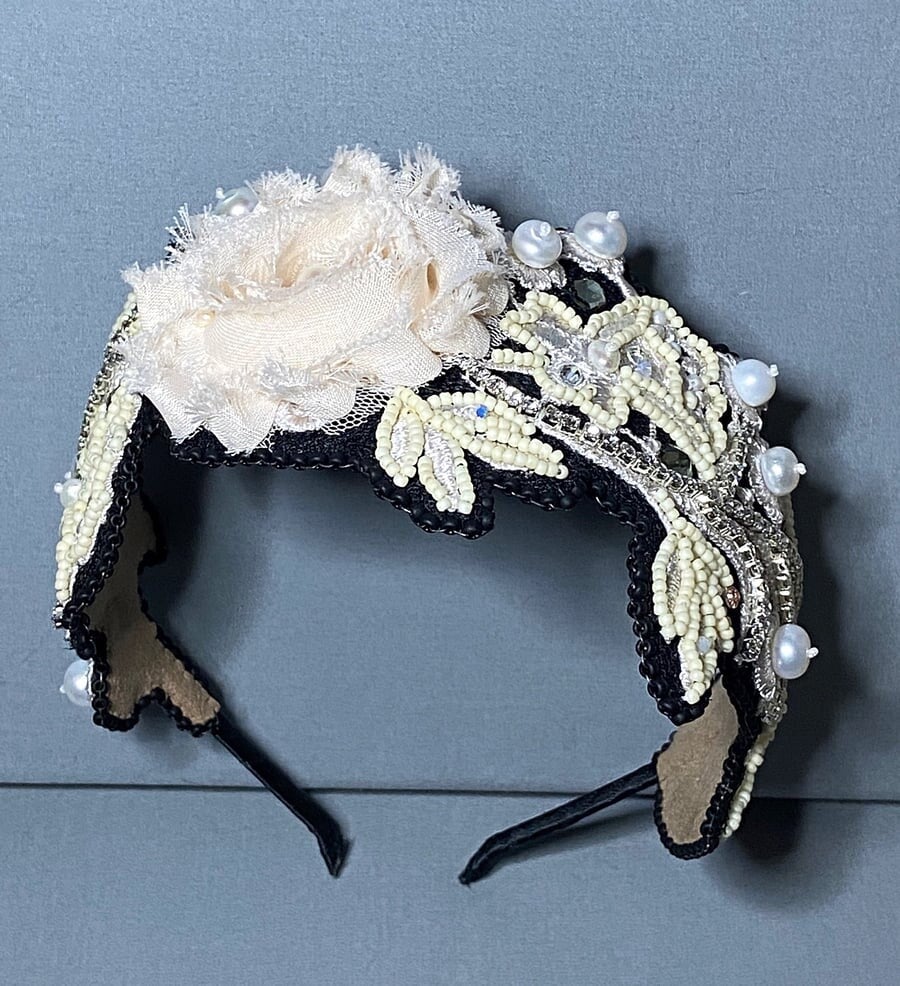 Couture Pearl & Lace Floral Bridal Headband