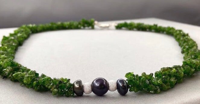 Russian Diopside & Tahitian Pearl Statement Necklace
