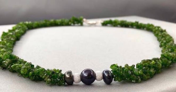Russian Diopside & Tahitian Pearl Statement Necklace