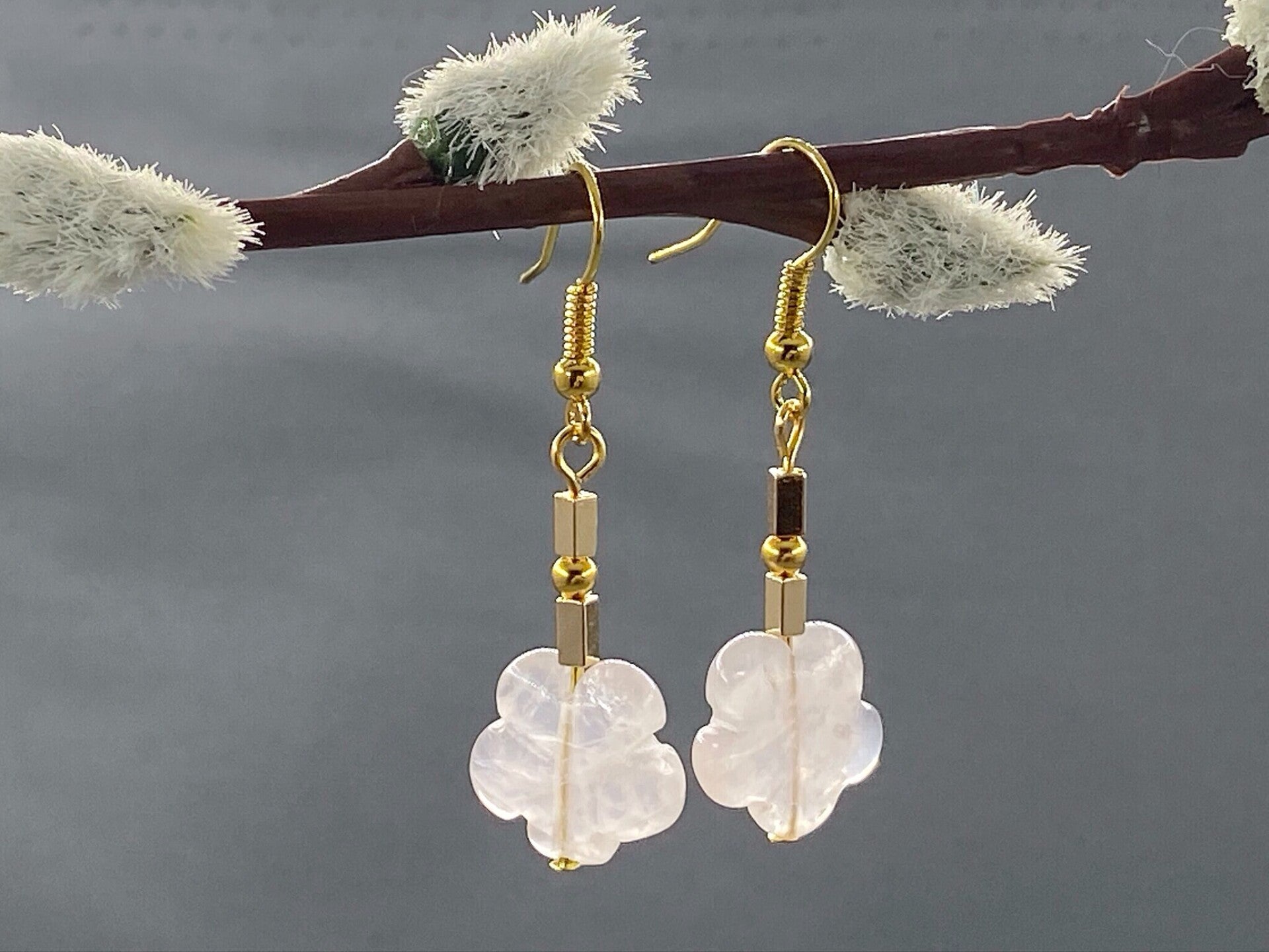 Rose Quartz Flower Drop Earrings