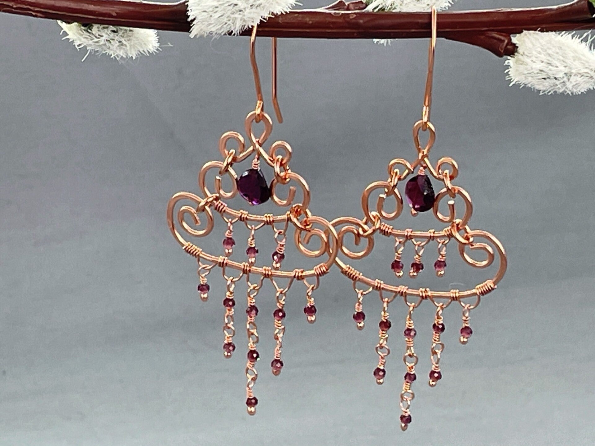 Delicate Garnet Chandelier Earrings