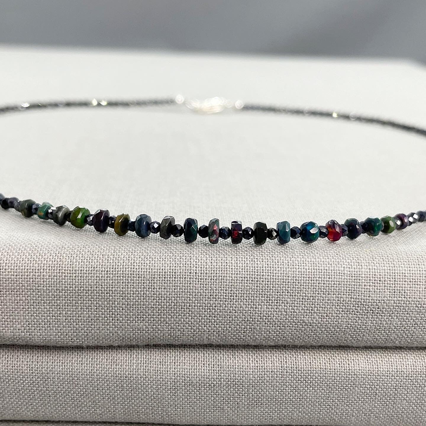 Dainty Black Opal & Black Spinel Sparkle Necklace