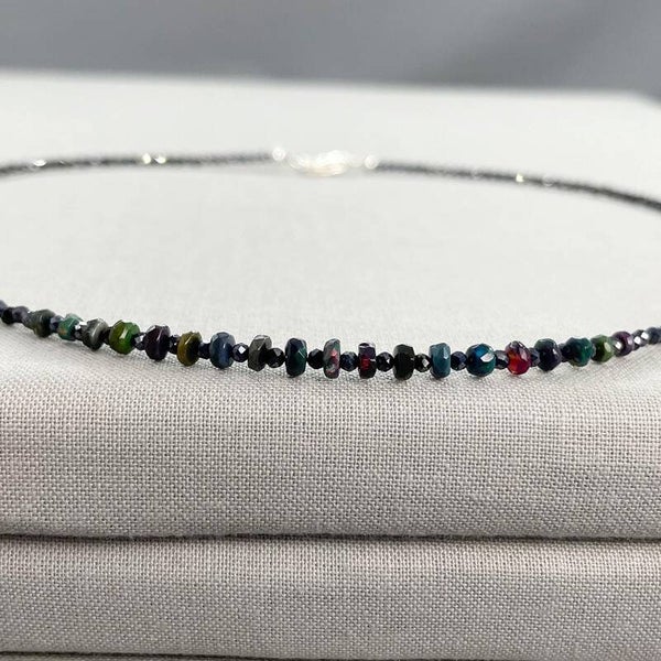 Dainty Black Opal & Black Spinel Sparkle Necklace