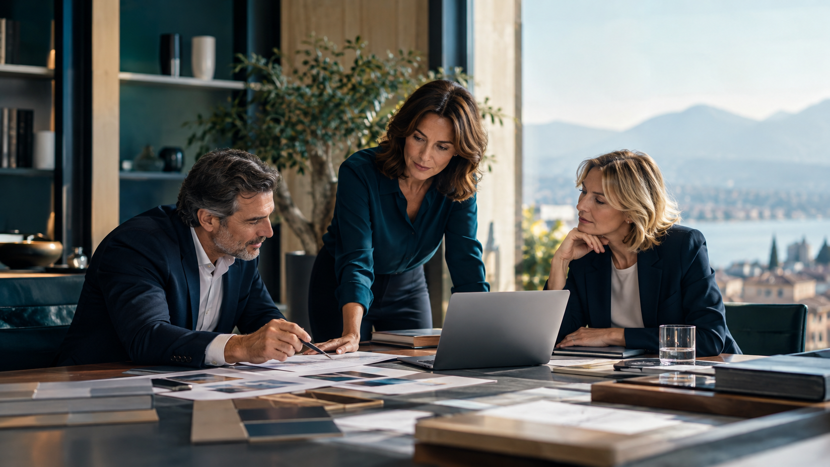Riunione per la discussione dei progetti di business aziendali, sales, marketing, con coinvolgimento advisor e collaboratori interni. La complessità aziendale moderna richiede equilibrio tra metriche di business e benessere organizzativo. 