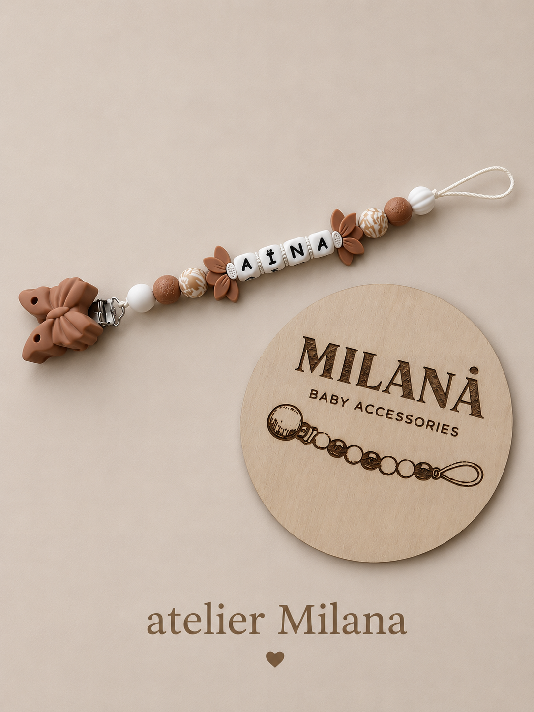 Attache tétine clip fantaisie + perle fantaisie