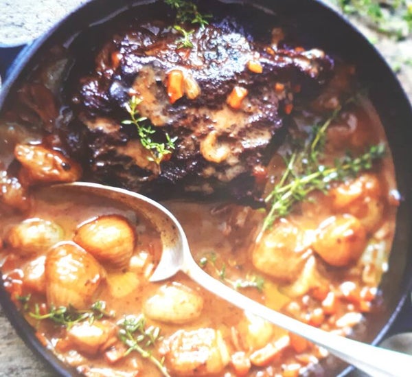 Gekonfijte varkenswangen in cider