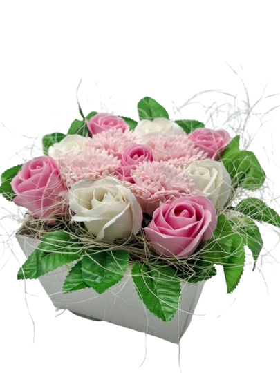 Zeep bloemen boeket "Roze roos en anjer"