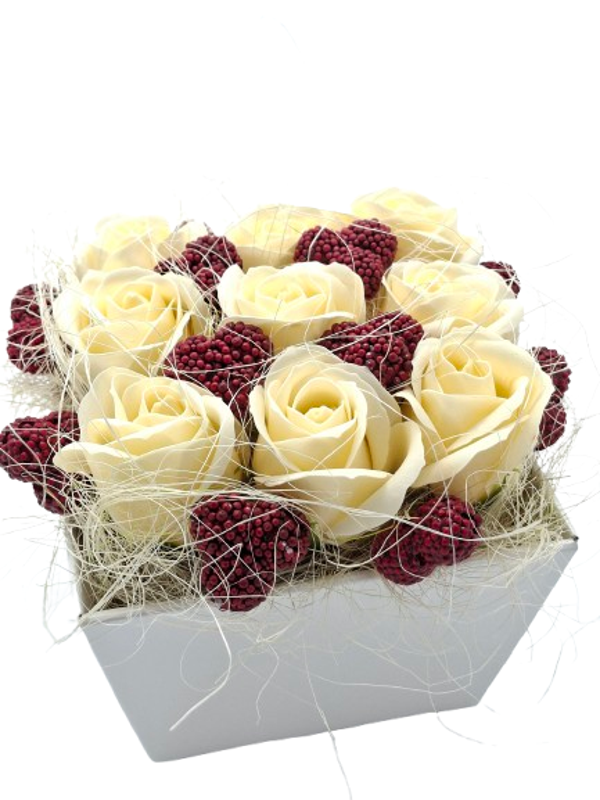 Zeepbloemen Boeket “Liefde in Crème”
