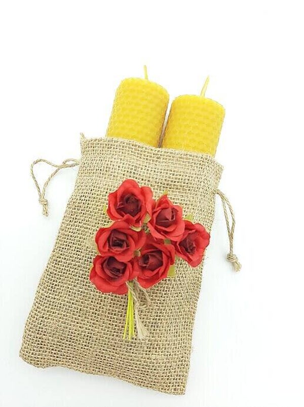 Bijenwas kaarsen cadeau set  van 2