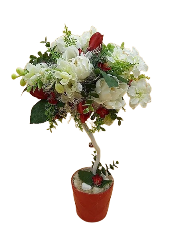 Bloemstuk-Topiary "Rood en wit"