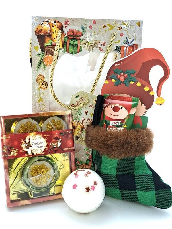 Kerstcadeau :  Voetcrème "Suikerpruim"& Theelichtje & Bruisbal