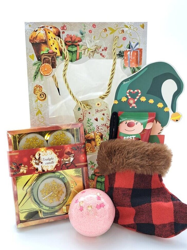 Kerstcadeau :  Voetcrème "Melk & Honing", Theelichtje & Bruisbal
