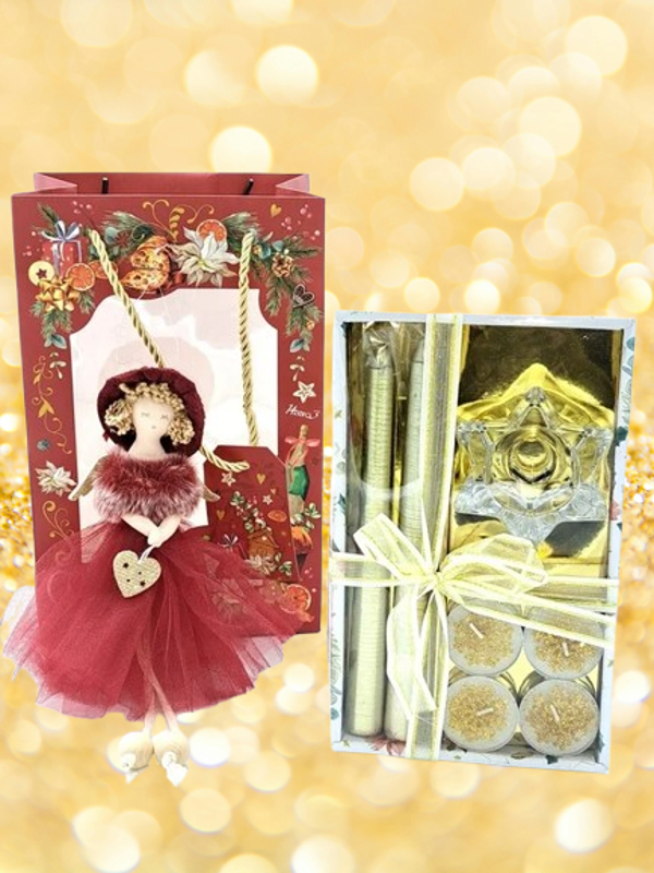 Engel & gouden kaarsen set