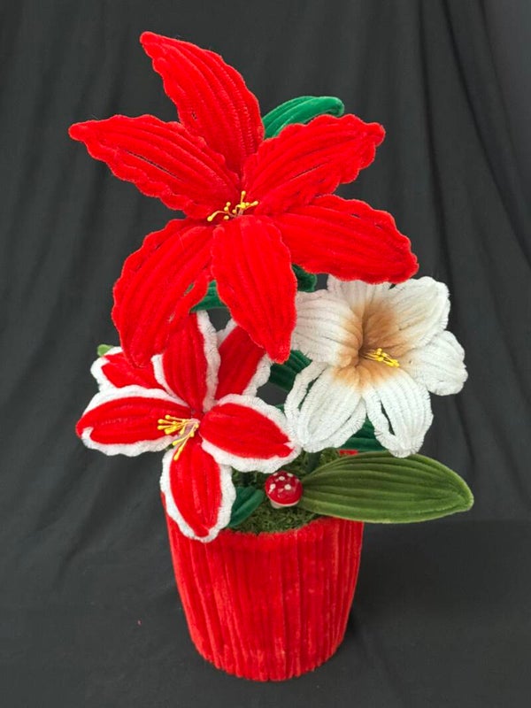 Grand pot de fleurs ton rouge